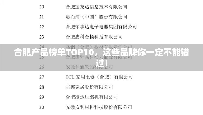 合肥產品榜單TOP10，這些品牌你一定不能錯過！