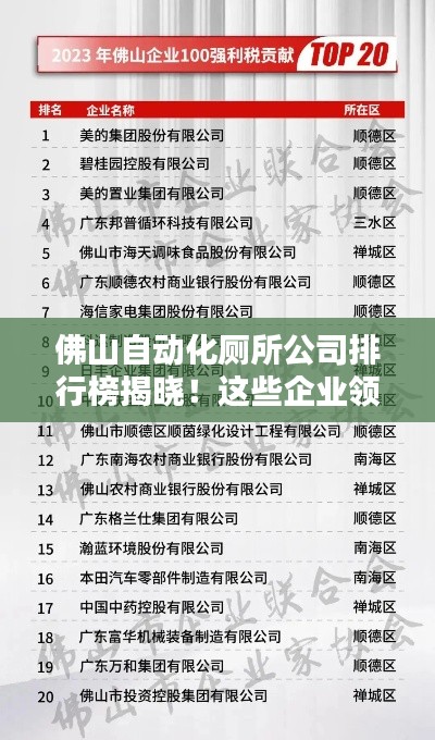 佛山自動化廁所公司排行榜揭曉！這些企業(yè)領(lǐng)跑行業(yè)前列！