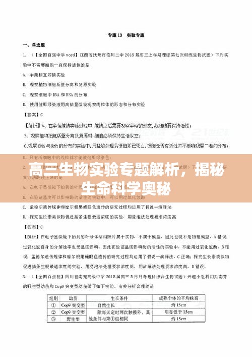 高三生物實驗專題解析，揭秘生命科學奧秘