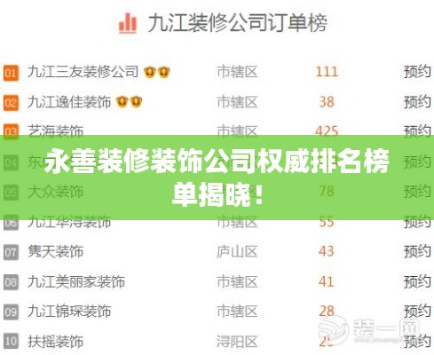 永善裝修裝飾公司權威排名榜單揭曉！