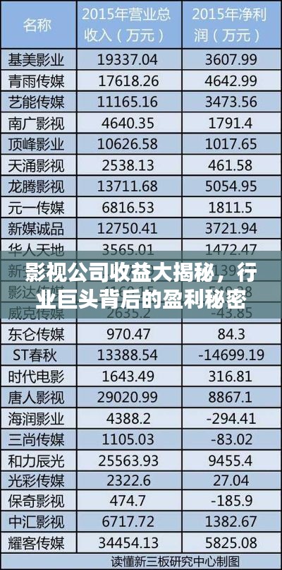影視公司收益大揭秘，行業巨頭背后的盈利秘密排行榜！