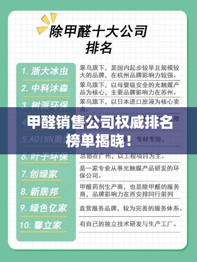 甲醛銷售公司權(quán)威排名榜單揭曉！