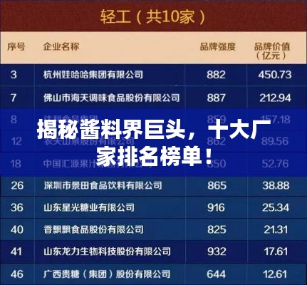 揭秘醬料界巨頭，十大廠家排名榜單！