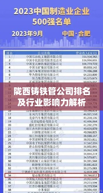 隴西鑄鐵管公司排名及行業影響力解析