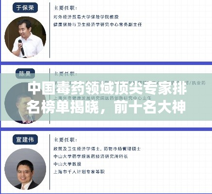 中國(guó)毒藥領(lǐng)域頂尖專家排名榜單揭曉，前十名大神風(fēng)采展示