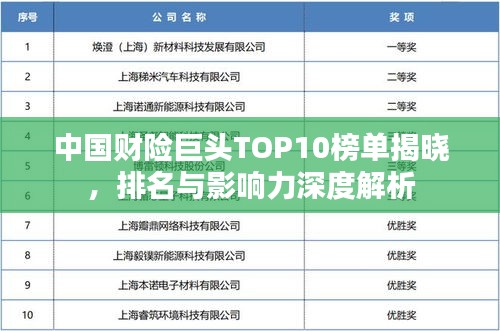 中國財(cái)險(xiǎn)巨頭TOP10榜單揭曉，排名與影響力深度解析